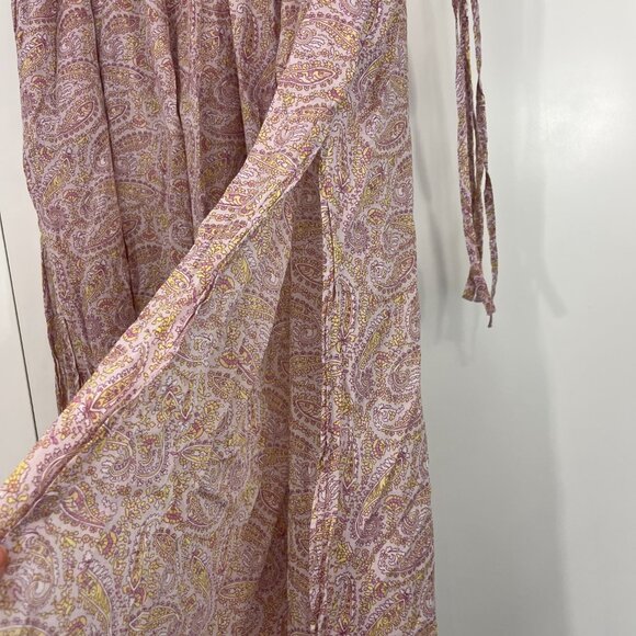 J. Crew Medium Purple, Green Boho Paisley Wrap Maxi Cotton Voile Skirt w/Pocket - Picture 9 of 16